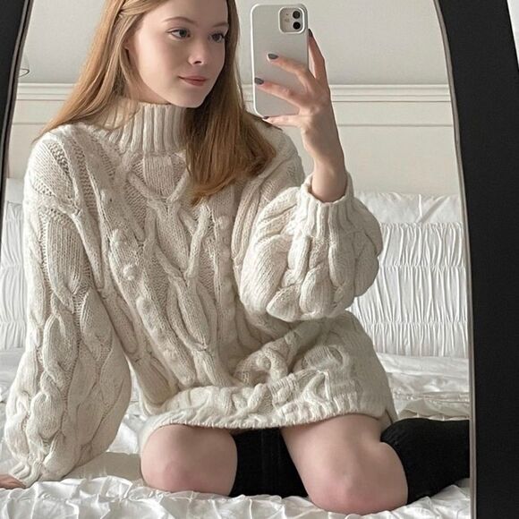 H&M Chunky Cable Knit Dress New Braids Oversized - Picture 4 of 16